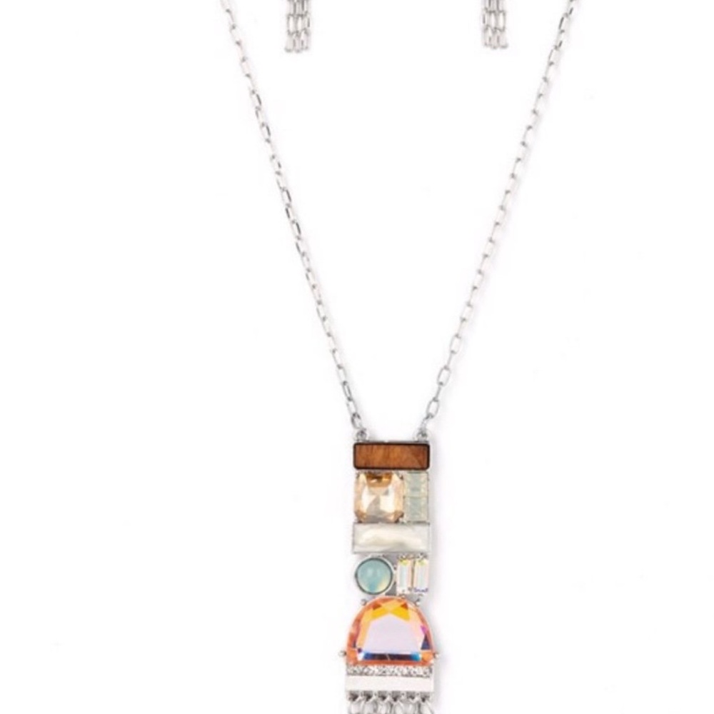 Paparazzi Silver Necklace with Multi-Colored Stones